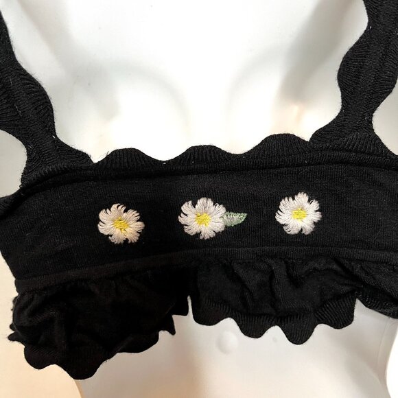 For Love & Lemons Daisy Knit Bra Size XS Black Yellow Floral Crop Top Bralette S - Picture 6 of 10